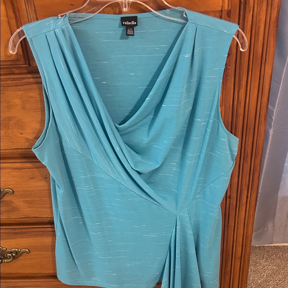 Rafaella Turquoise Sleeveless Drape Top
